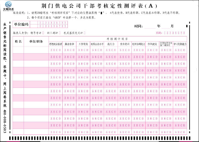 供电公司干部考核定性测评表A